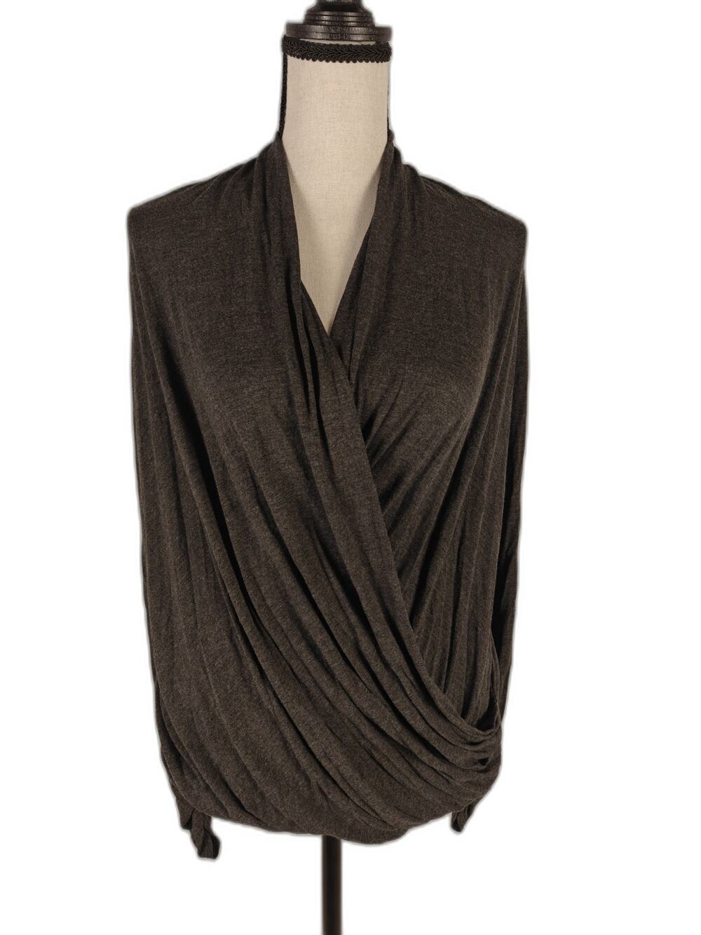 Women's, Max Studio, Wrap Front Knit Top, Charcoal Gray, Small